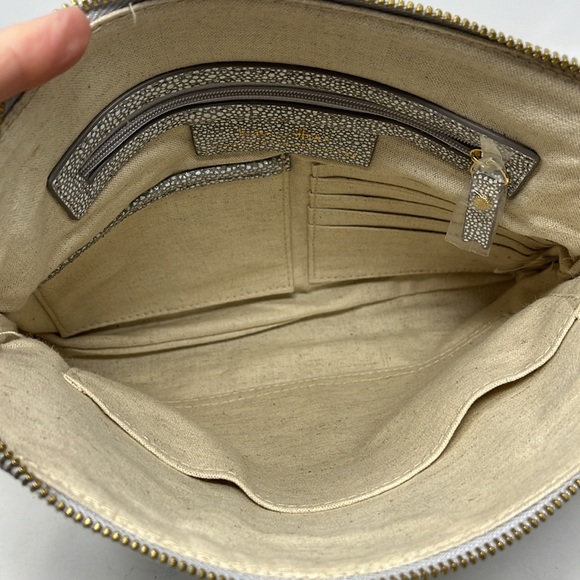 INDIA HICKS The Insider Grey Print Stingray Leather Pouch Clutch Bag - Picture 8 of 14